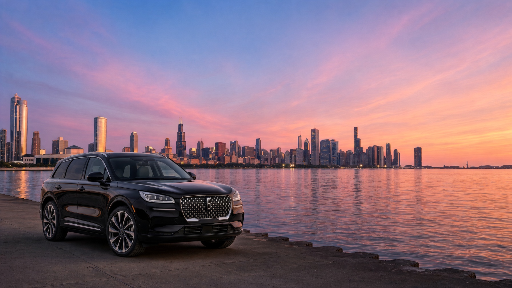 XCLNCE VIP black Lincoln on the Chicago lakefront